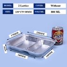 800 ml Aluminiumfolie lunchbox 230mm*175mm*38mm Groothandel Container bak Vierkante pannen Hoogwaardige 2 rooster