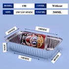190*110*45MM Voedingsmiddelenverpakking Pan Food 500ml doosbakken met deksel Aluminium wegwerpcontainers Aluminiumfoliecontainer