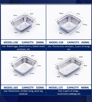 Fabrikant Op maat gemaakte wegwerpcontainer van aluminiumfolie van voedselkwaliteit Lunchbox met deksel 410ml 150*120*55mm